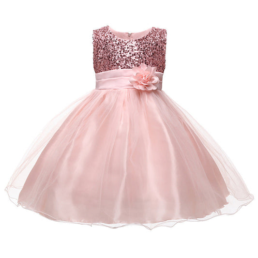 Girls' Festive Tulle Dress with Glittering Top and Floral Applique IvyShape