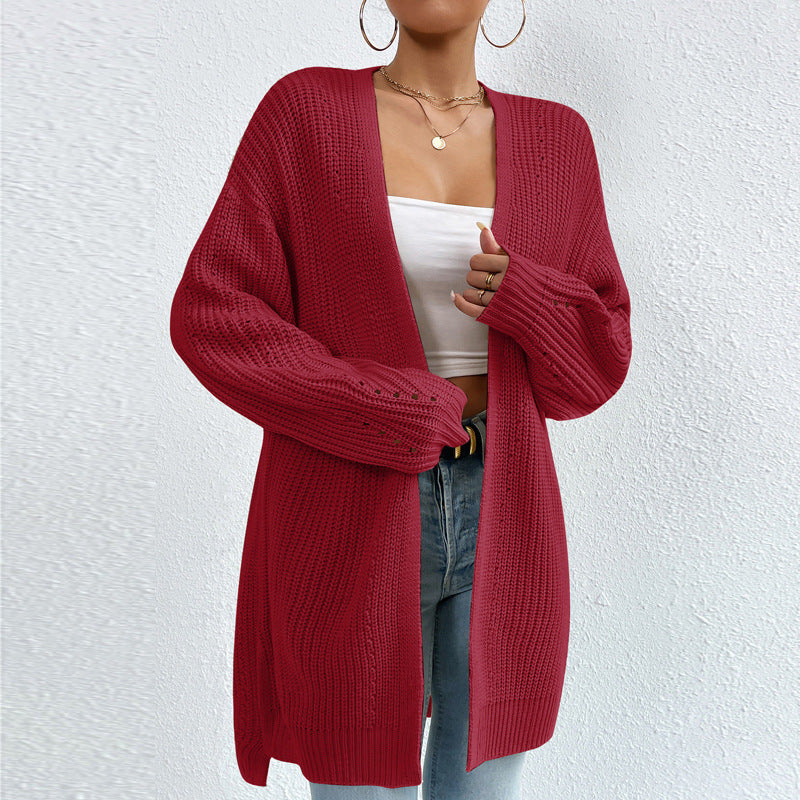 IvyShape | Casual V-Neck Solid Color Knitted Coat