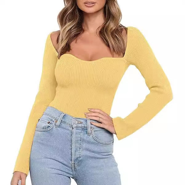 Women figure-flattering crop top with asymmetrical neckline and long sleeves Ivyshape