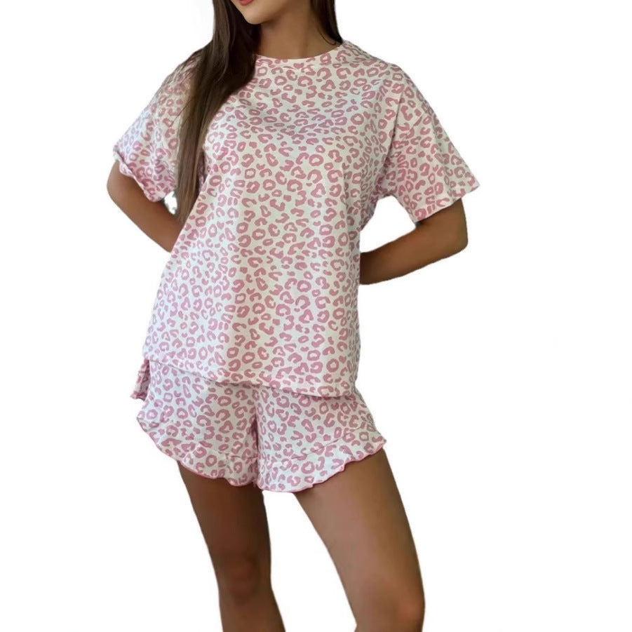 IvyShape | Leopard Print Short Sleeve Shorts Pajama Homewear Set