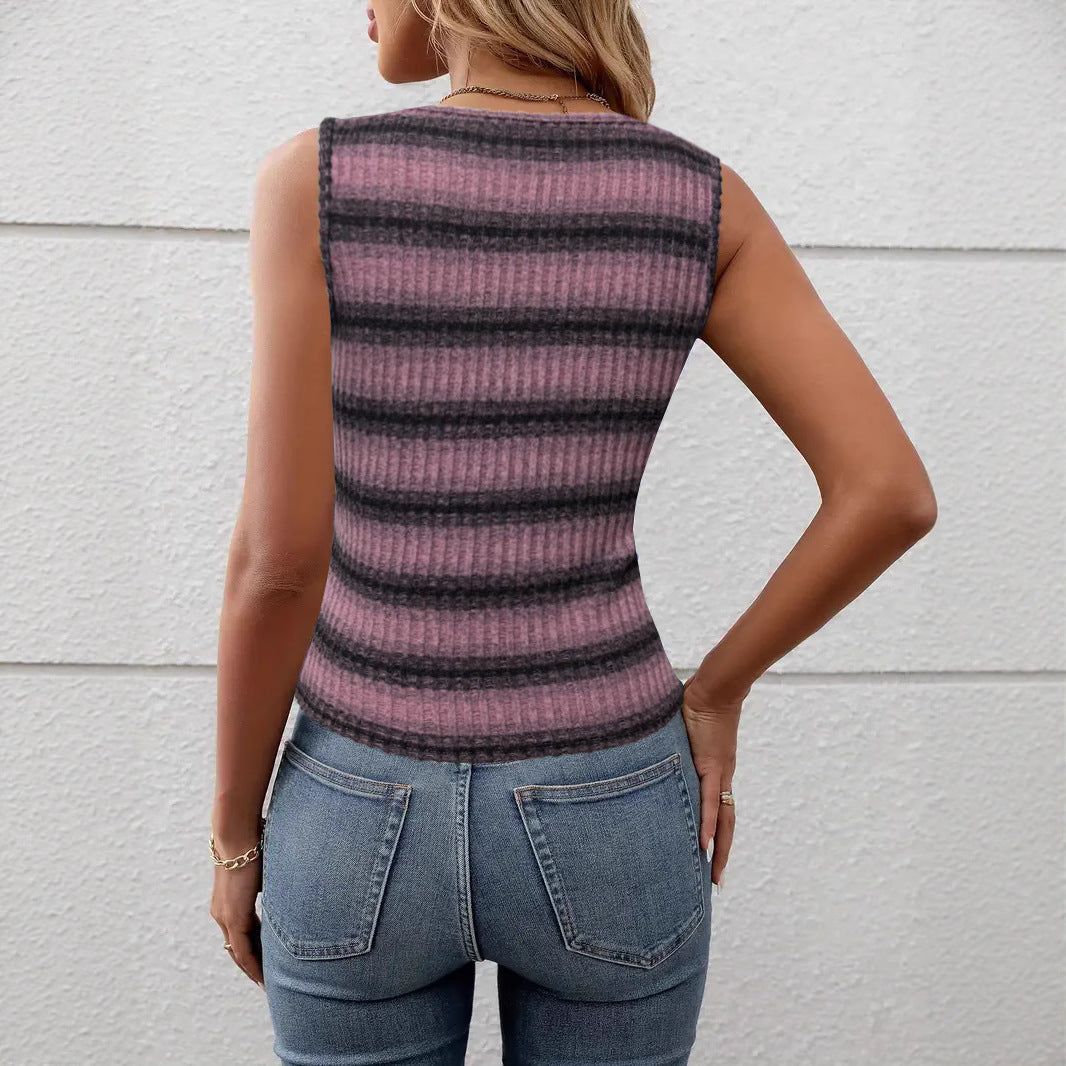 Women's fitted tank top with ribbed texture and stripes Ivyshape