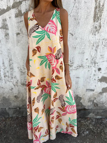 Women vibrant tropical print maxi dress Ivyshape