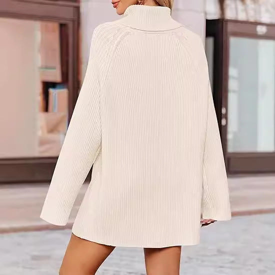 Women Cashmere Fine Knit Sweater with High Collar and Loose Fit Ivyshape