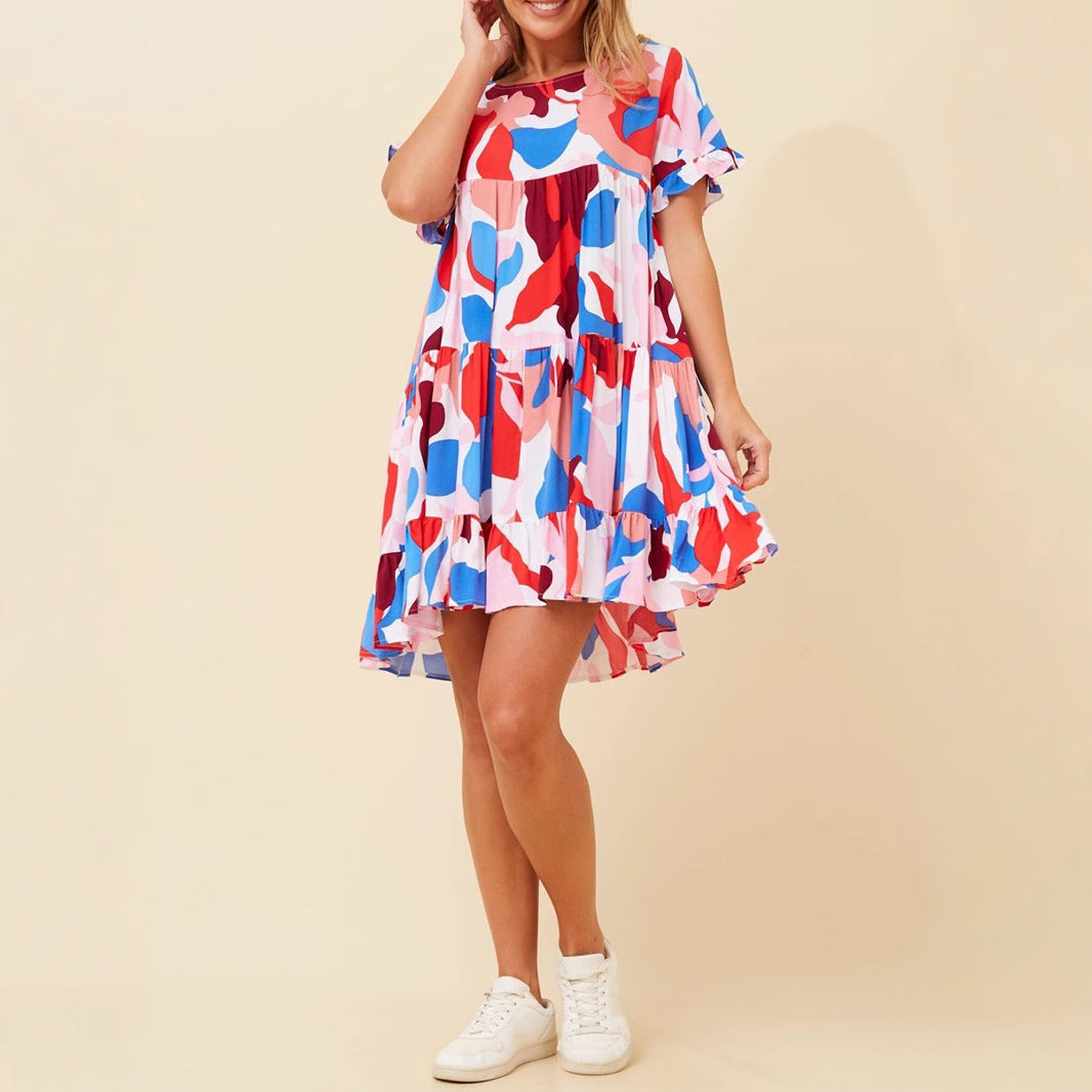 IvyShape | Ruffle Sleeve Cake Vacation Style Dress