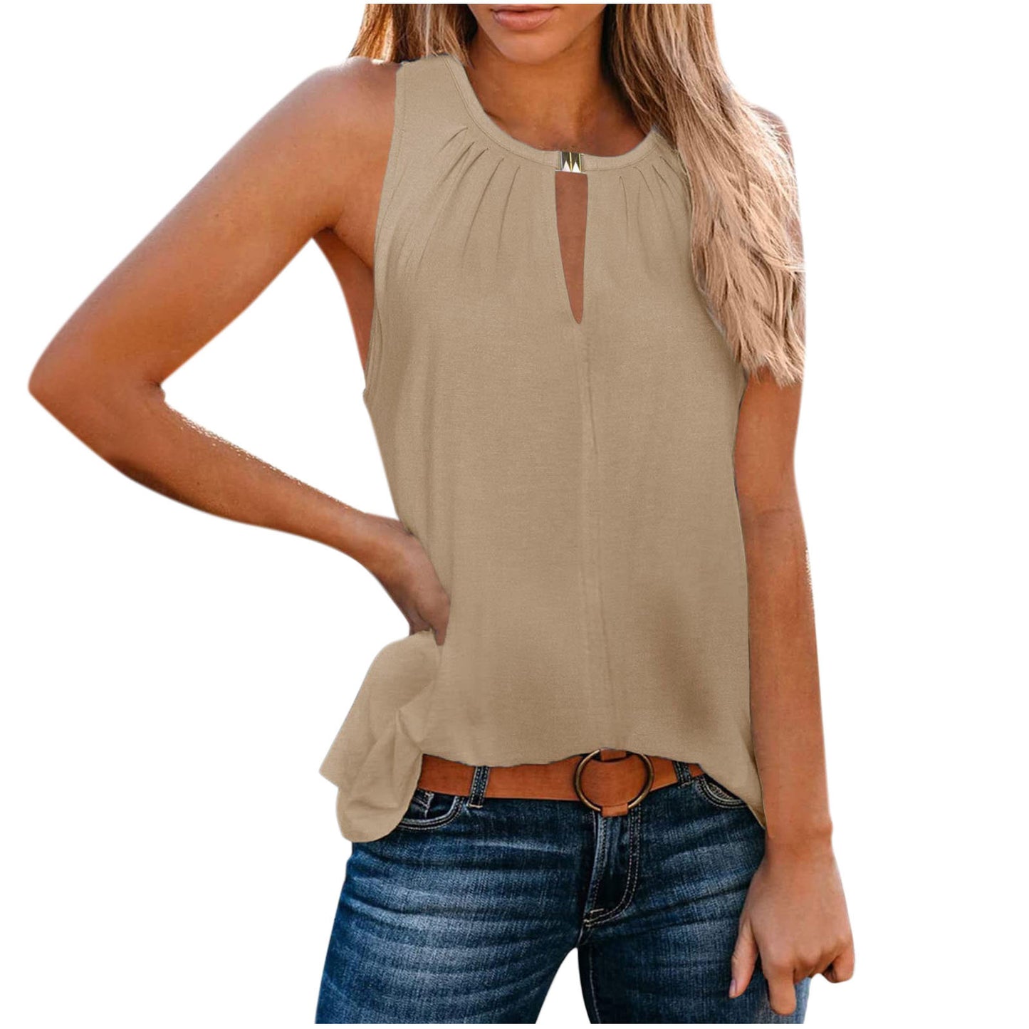 Women Elegant sleeveless top with decorative neckline and pleats Ivyshape