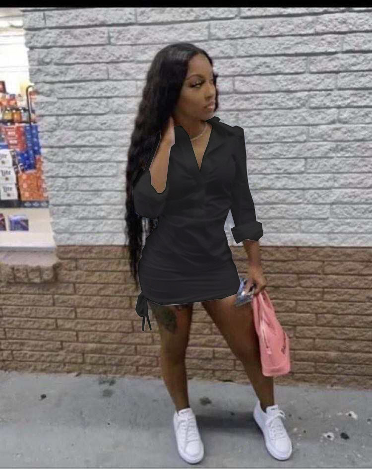 Ladies short shirt dress with drawstring and fashionable cut Ivyshape