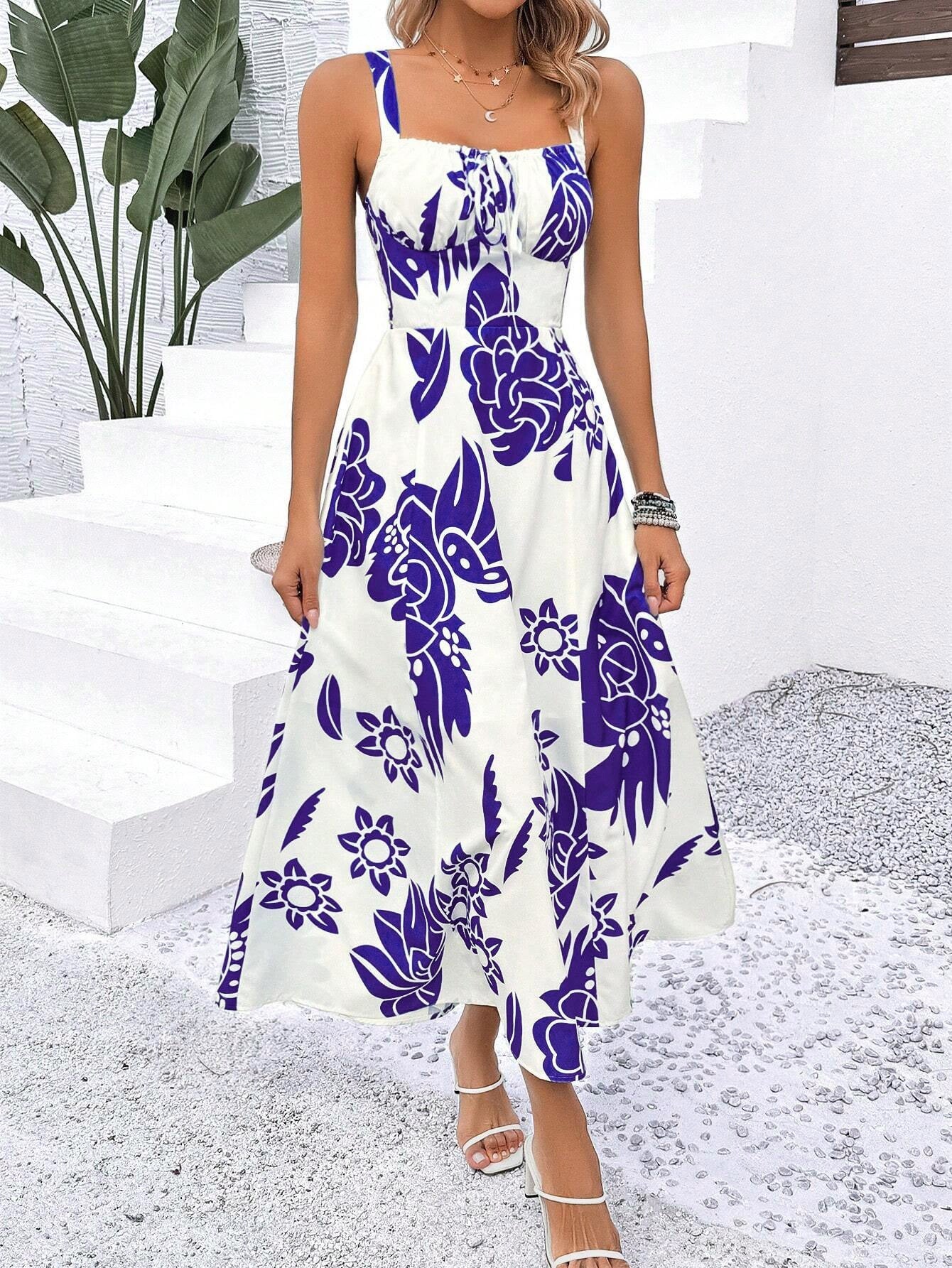 Women's summer dress in A-line cut with floral patterns Ivyshape