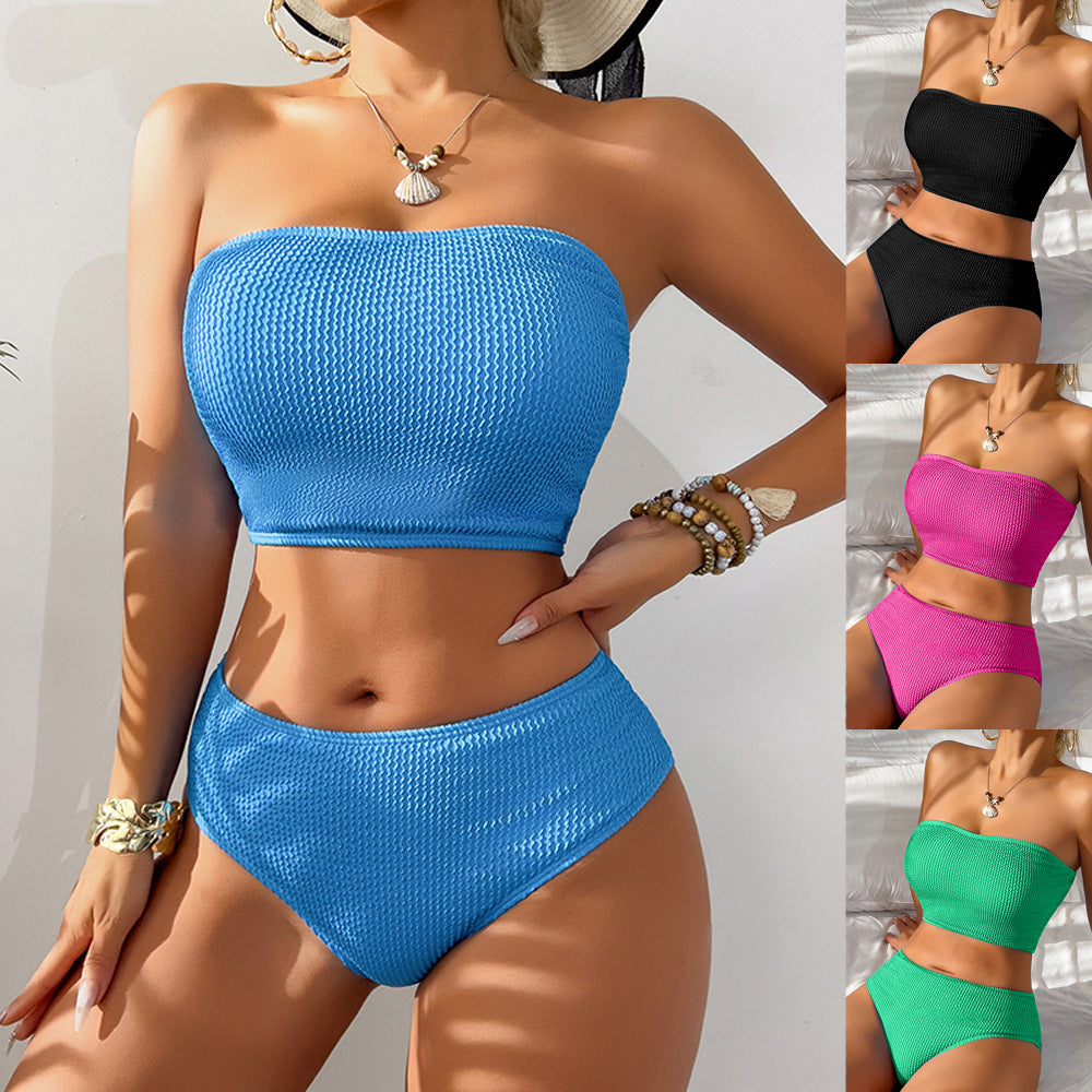 Women's bandeau bikini with textured design and high waist Ivyshape