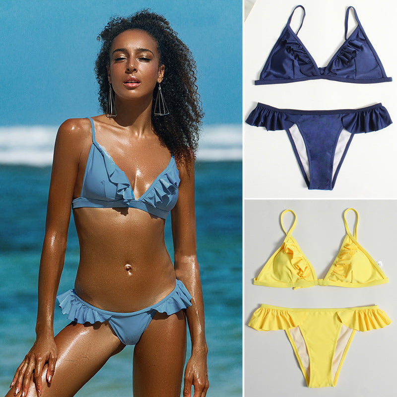 Women's triangle bikini with playful ruffle design and adjustable straps Ivyshape