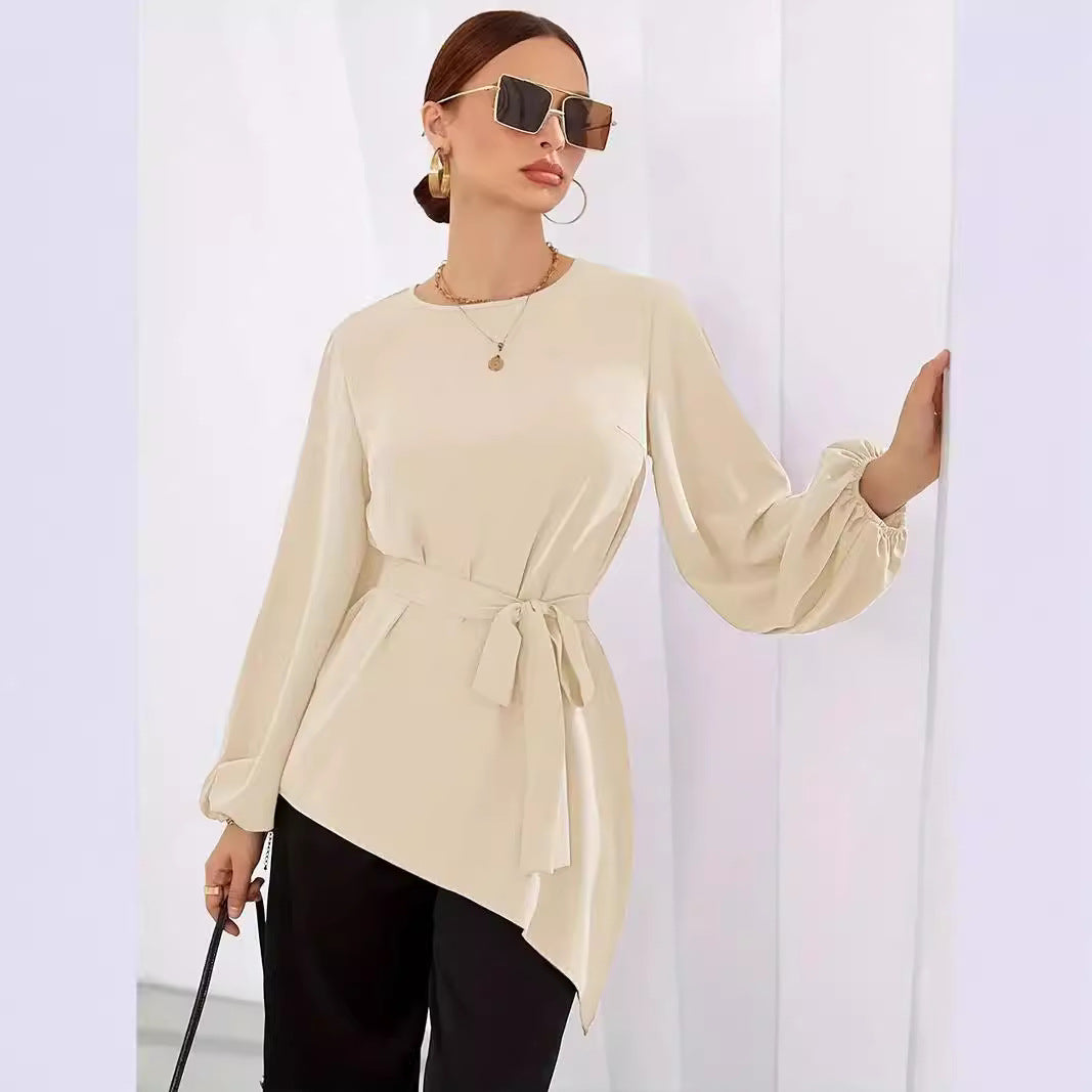 Women Elegant Wrap Blouse with Long Sleeves Ivyshape