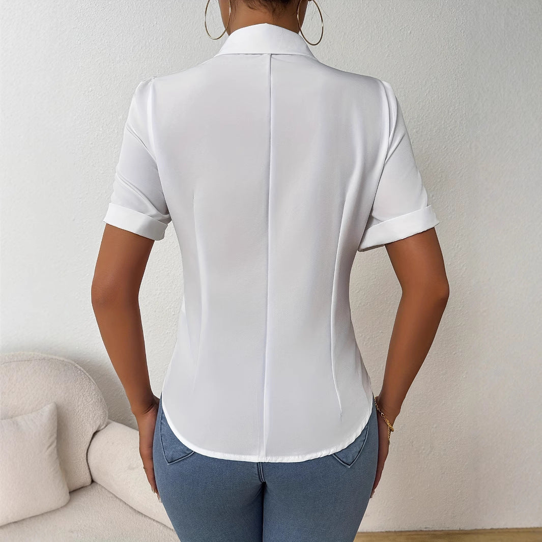 Women high-quality short-sleeve blouse with elegant gathering Ivyshape