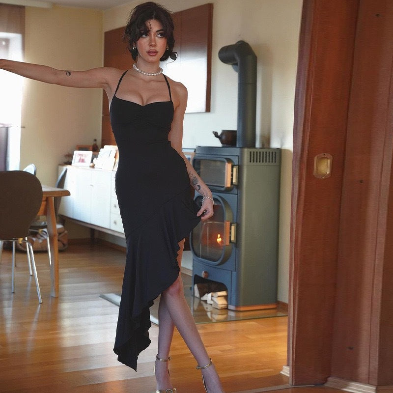 Women Elegant Wrap Dress with Asymmetrical Hem and Gatherings Ivyshape