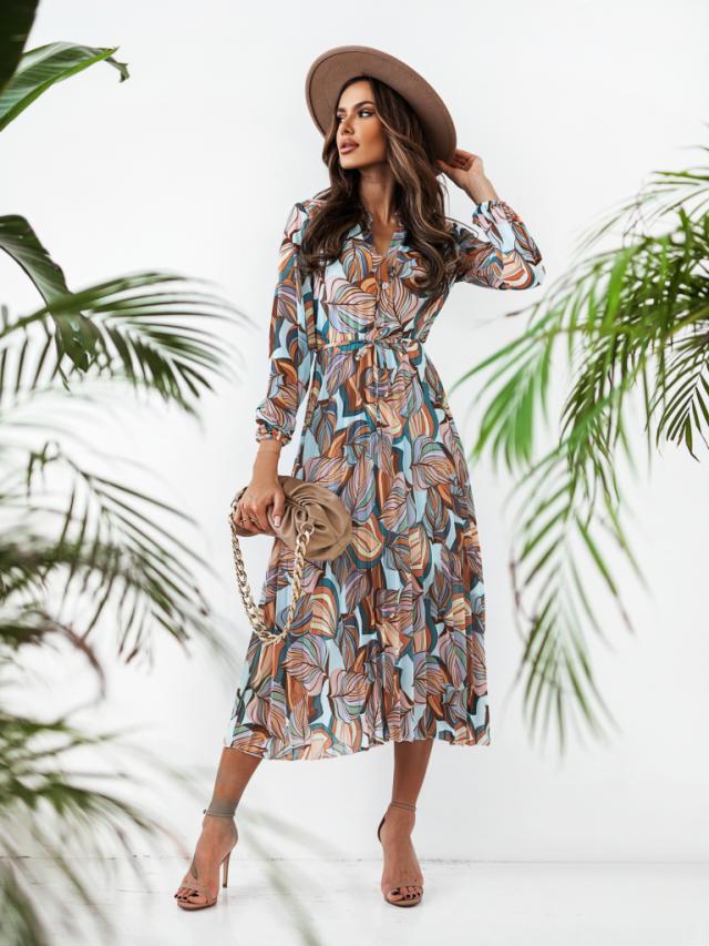 IvyShape | Floral Tie-Draped Waist-Defining Long Dress