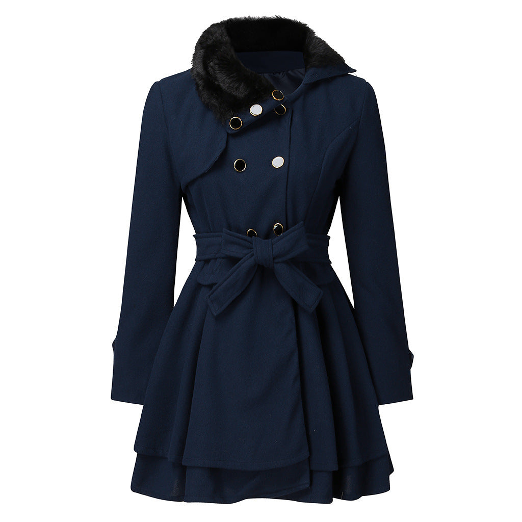 IvyShape | Large Hem Wool Collar Double-Breasted Trench Coat