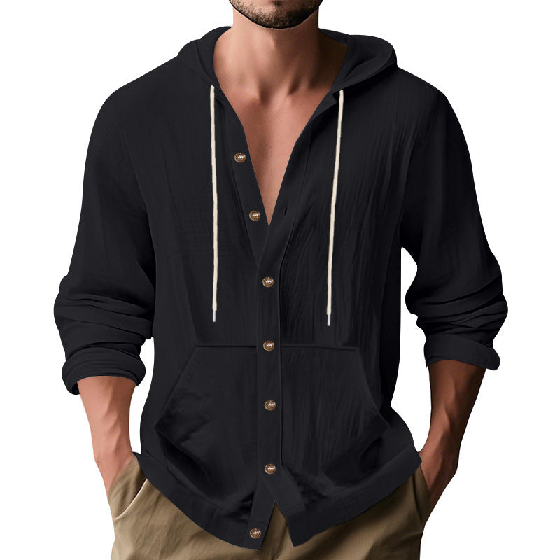 Men's casual hoodie with button placket and practical side pockets Ivyshape