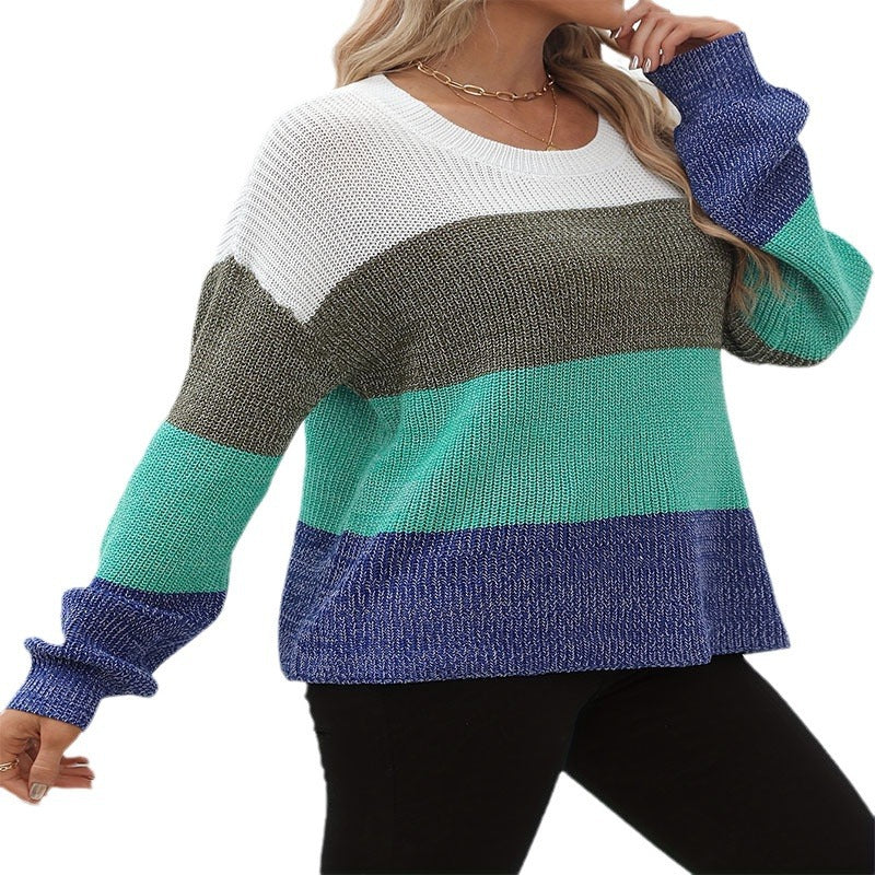 IvyShape | Color Block Round Neck Knitted Sweater