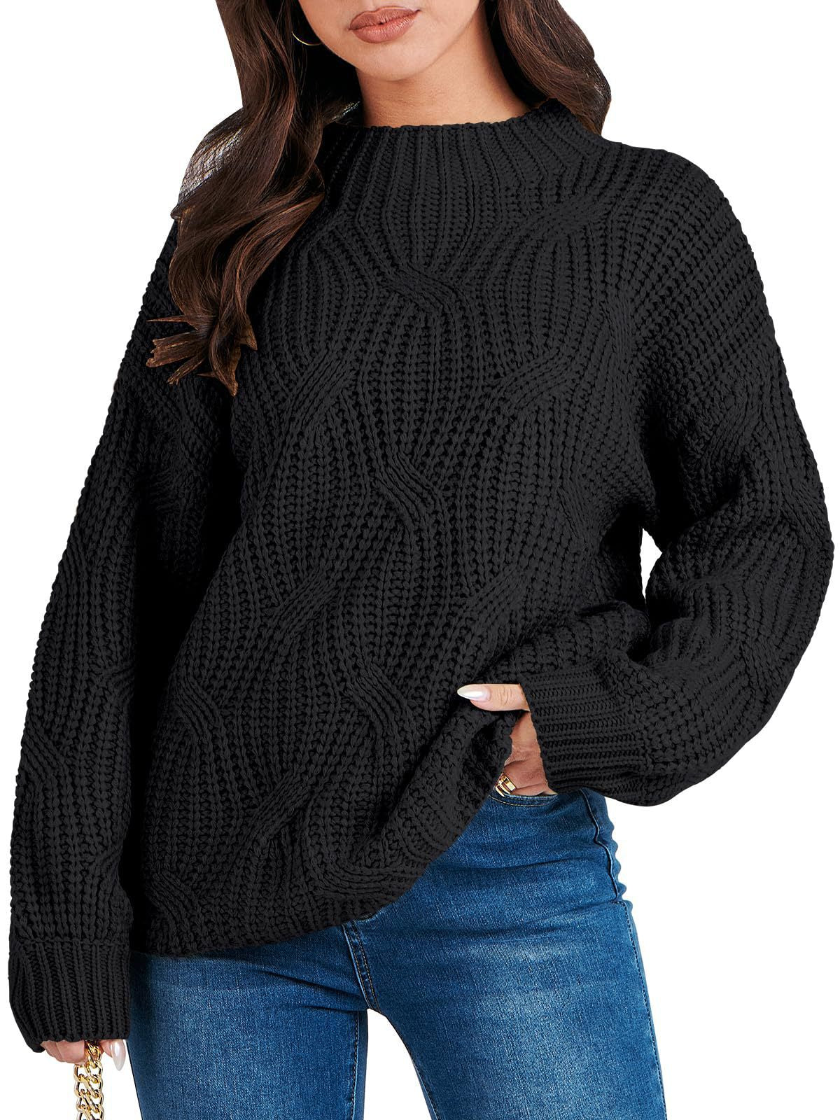 IvyShape | Casual Drop Shoulder Twisted Knit Pullover Sweater