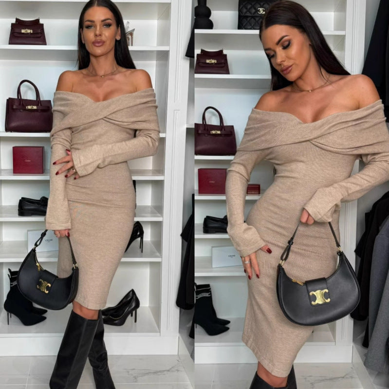 Women Off-Shoulder Knit Midi Dress Ivyshape