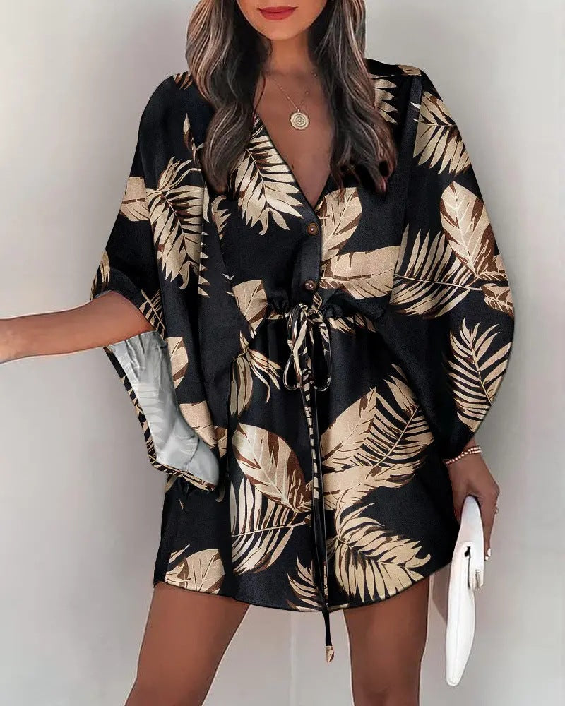 IvyShape | Trendy V-Neck Tie Casual Vacation Short Dress