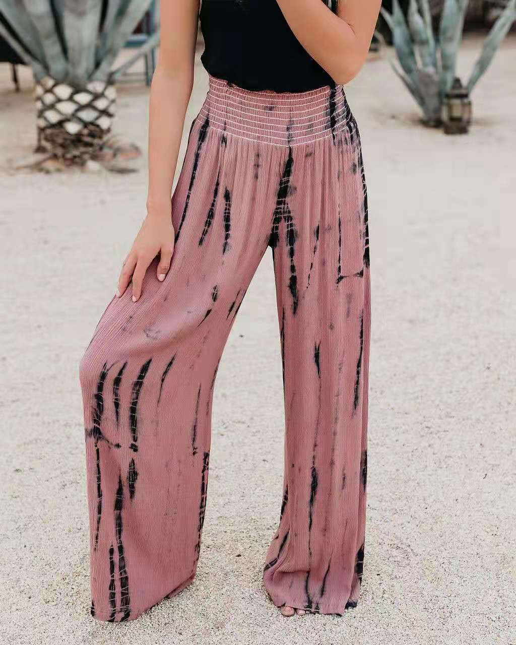 Women's wide pleated trousers with elastic waistband and fashionable design Ivyshape