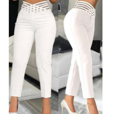 Women stylish high-waist pants with transparent grid waistband Ivyshape