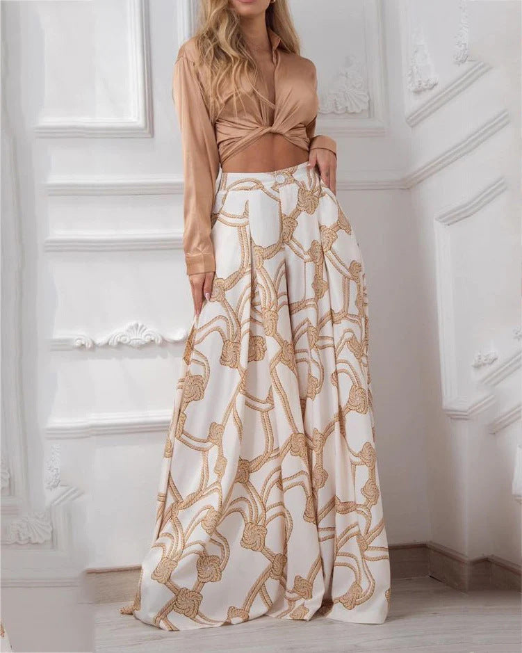 Ladies elegant wrap top with long sleeve and maxi skirt Ivyshape