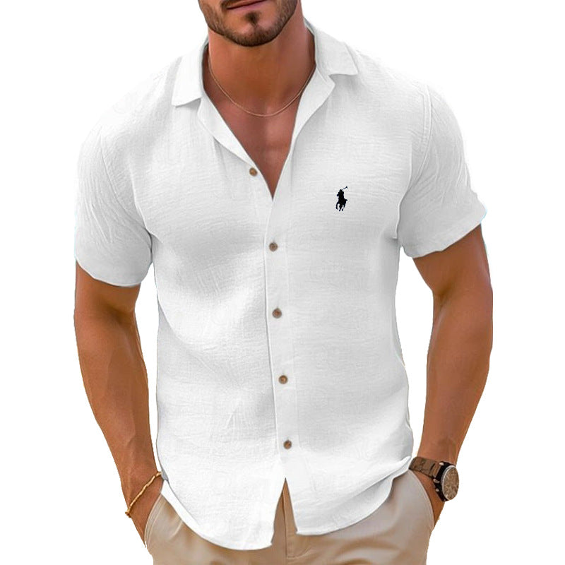 Men's Short Sleeve Shirt Made of Lightweight Linen Blend IvyShape