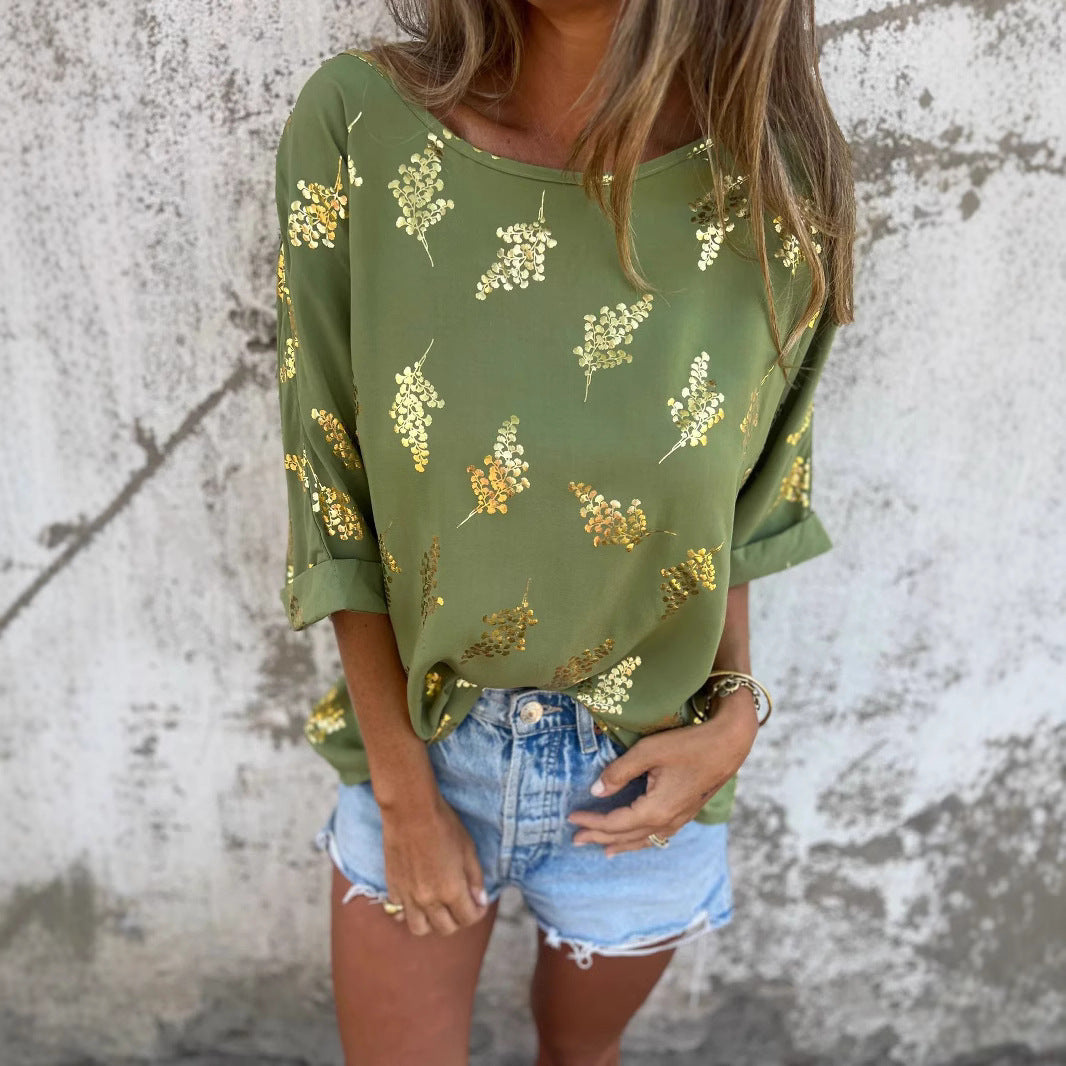 Women's casual top with shine details and loose fit Ivyshape