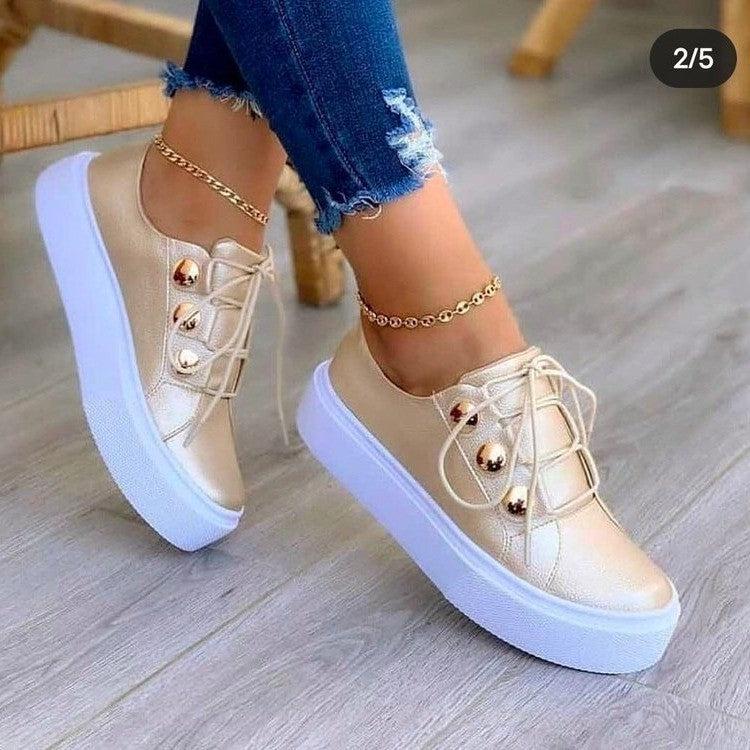 Women Platform Sneakers with Elegant Metal Buttons and Non-Slip Sole Ivyshape