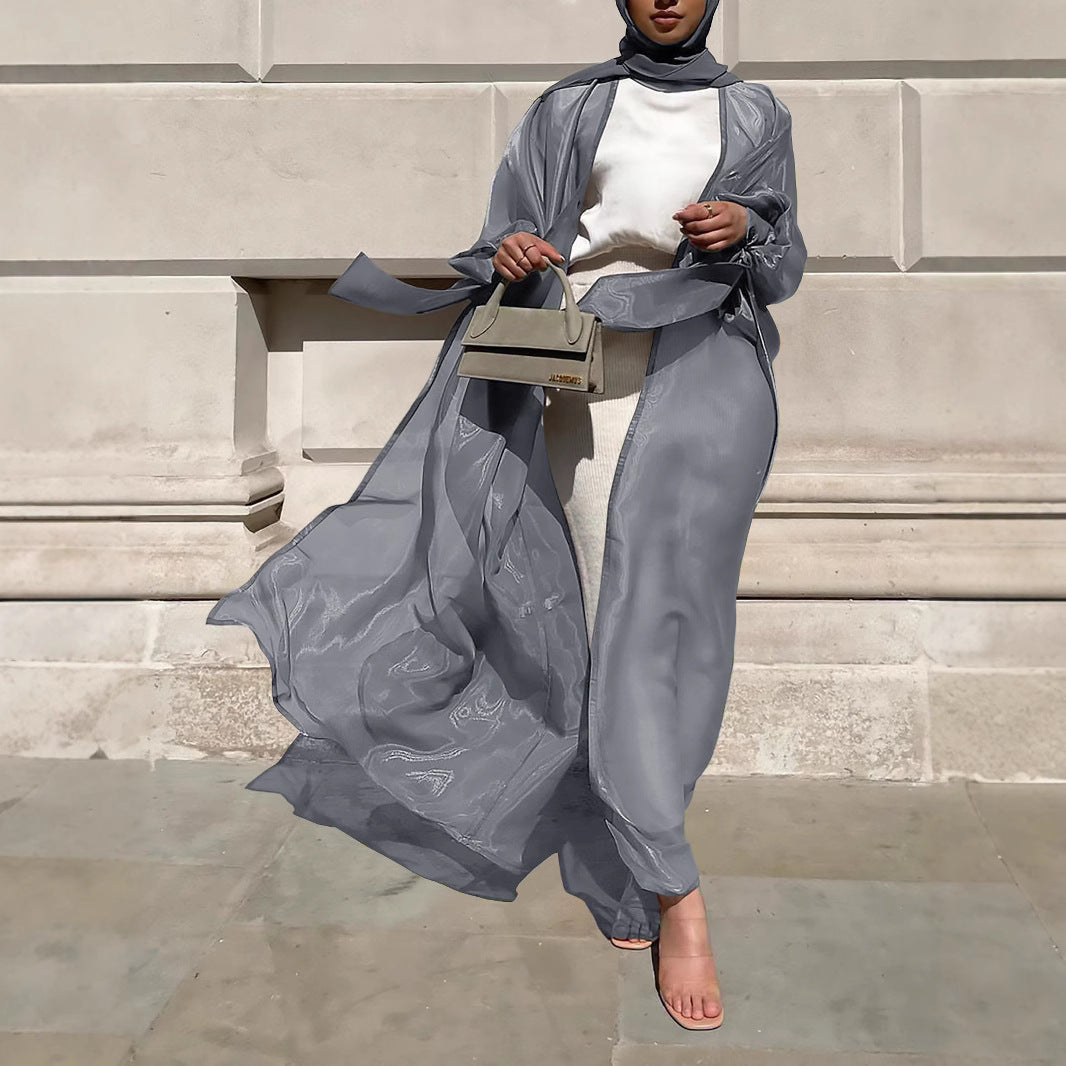 Ladies Airy Kimono Jacket with Filigree Design and Wide Sleeves Ivyshape