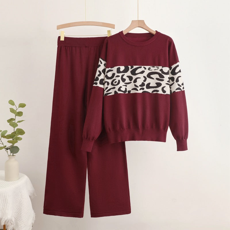 IvyShape | Leopard Pattern Sweater High-Waist Knit Set