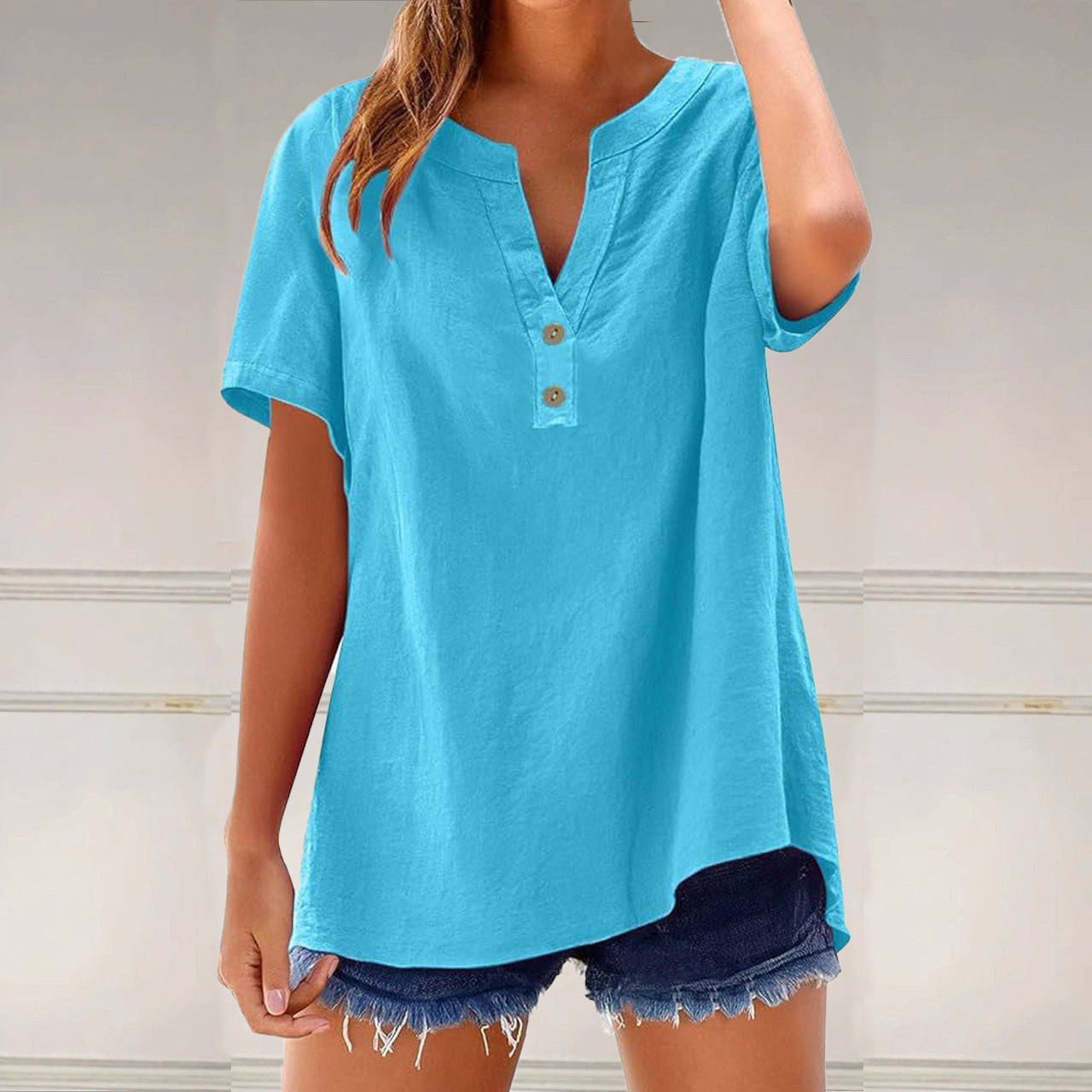 Women's Button-Up Linen Blouse Ivyshape