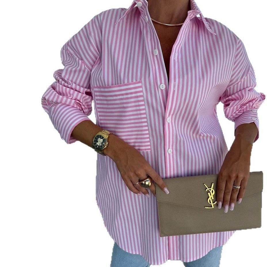 Women Elegant Striped Blouse with Casual Cut Ivyshape