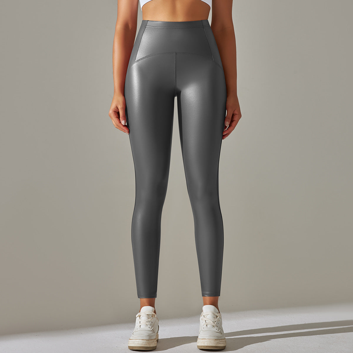 Womens high-waisted, shiny fitness leggings with sculpting effect Ivyshape
