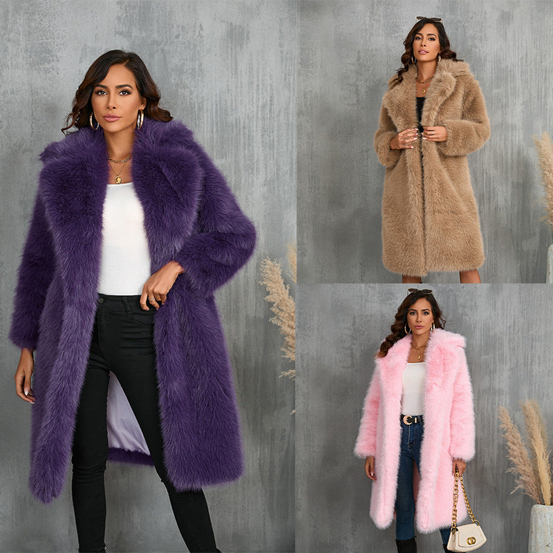 Women Luxurious Faux Fur Coat with Elegant Cut Ivyshape
