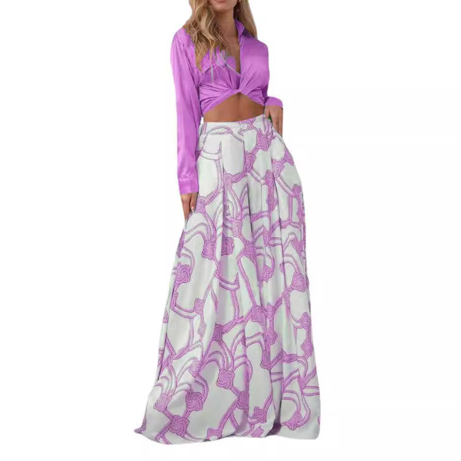Ladies elegant wrap top with long sleeve and maxi skirt Ivyshape