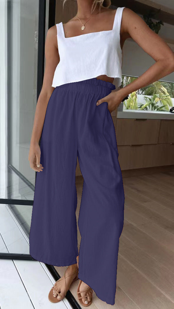 Women's airy palazzo pants with elastic waistband and wide cut legs Ivyshape