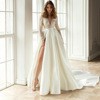Women High-Quality Wedding Dress in A-Line Cut with Deep V-Neck and Long Sleeves Ivyshape