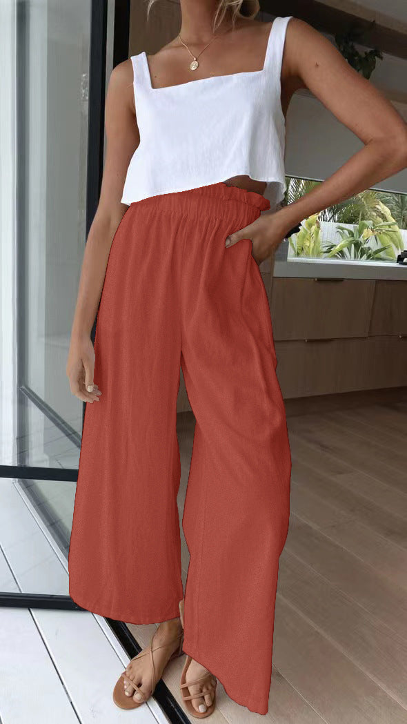 Women's airy palazzo pants with elastic waistband and wide cut legs Ivyshape