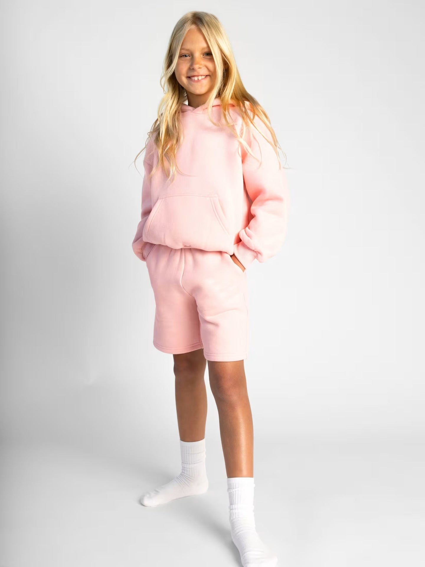 Women's hoodie sweatshirt and shorts set made of soft fleece with practical pockets Ivyshape
