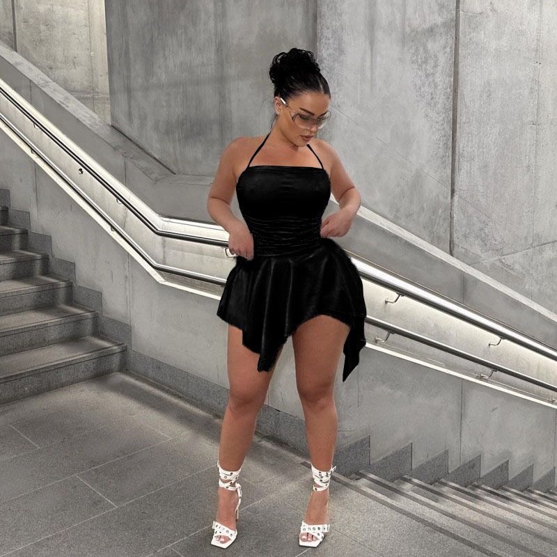 Women elegant wrap dress with asymmetrical hem and strapless design Ivyshape