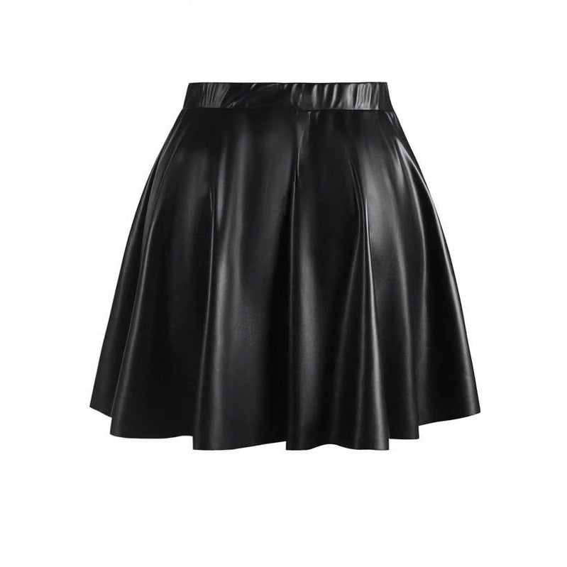 Women Faux Leather Party Skirt with Flared Hem and High Waist Ivyshape