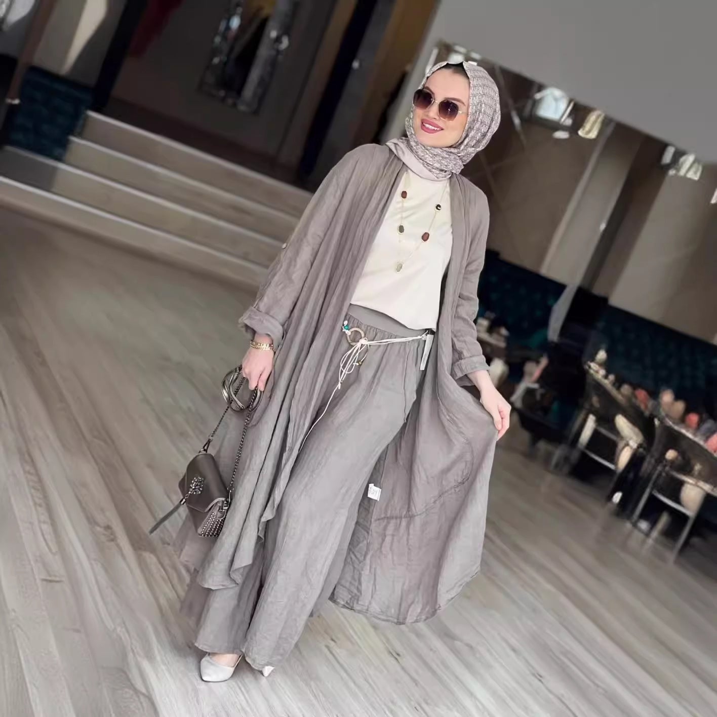 IvyShape | Loose Long Cardigan Casual Wide Leg Pants Two-Piece Set