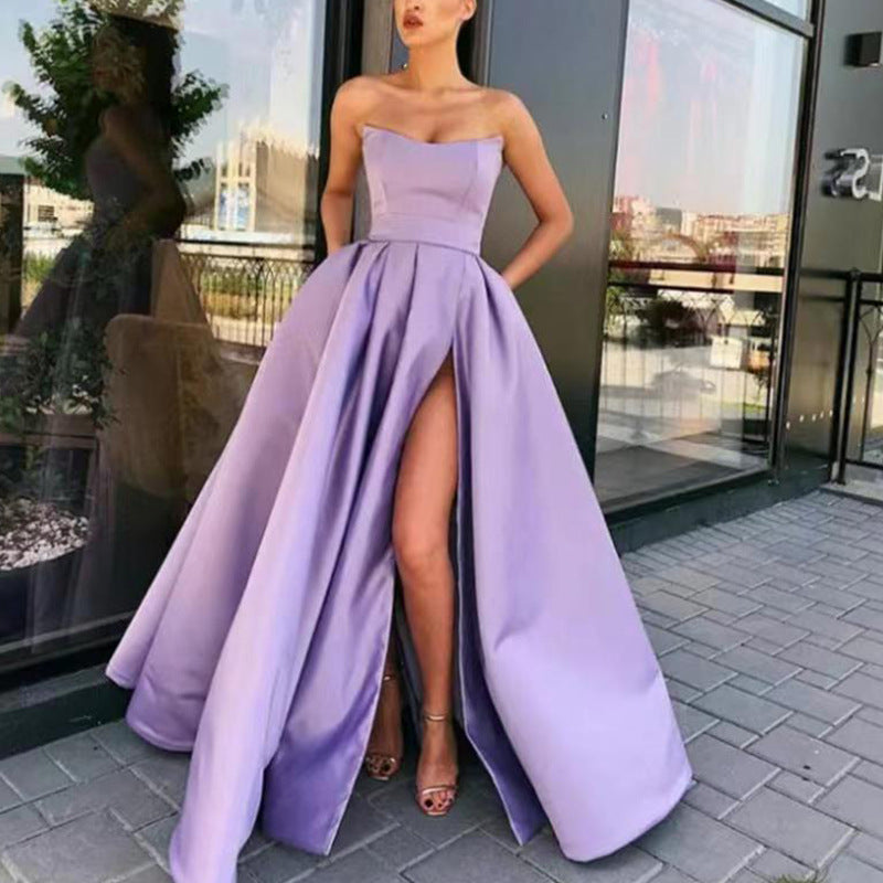 Women evening dress with off-shoulder design and high slit Ivyshape