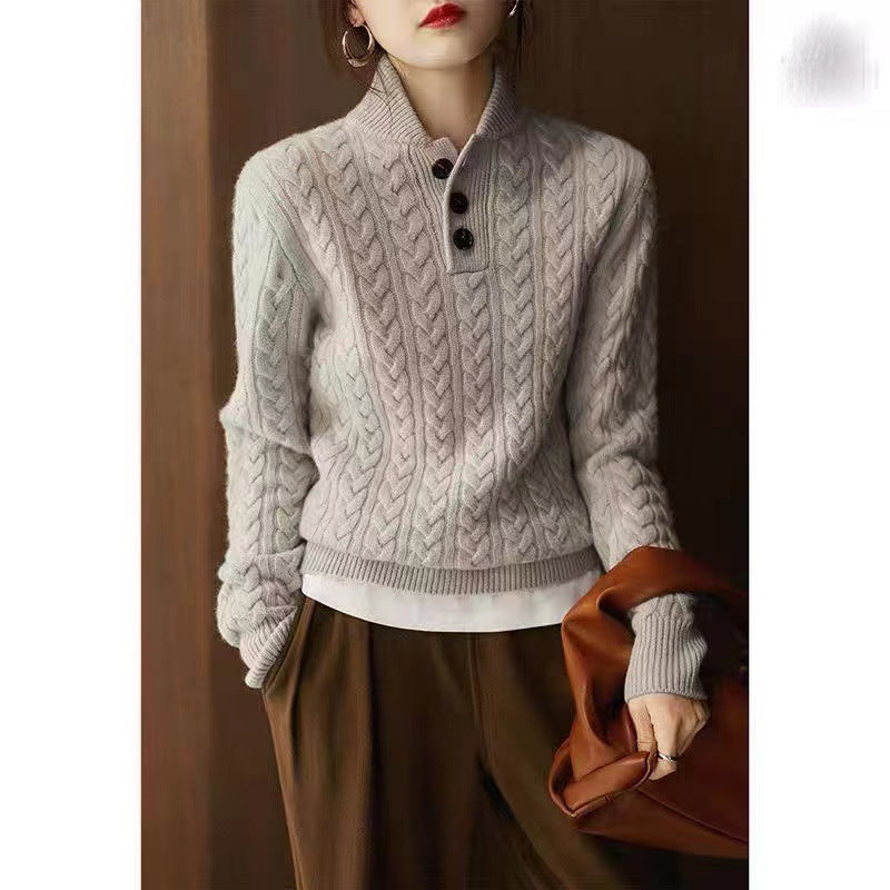 Ivyshape | Solid Color Cable Knitted Sweater