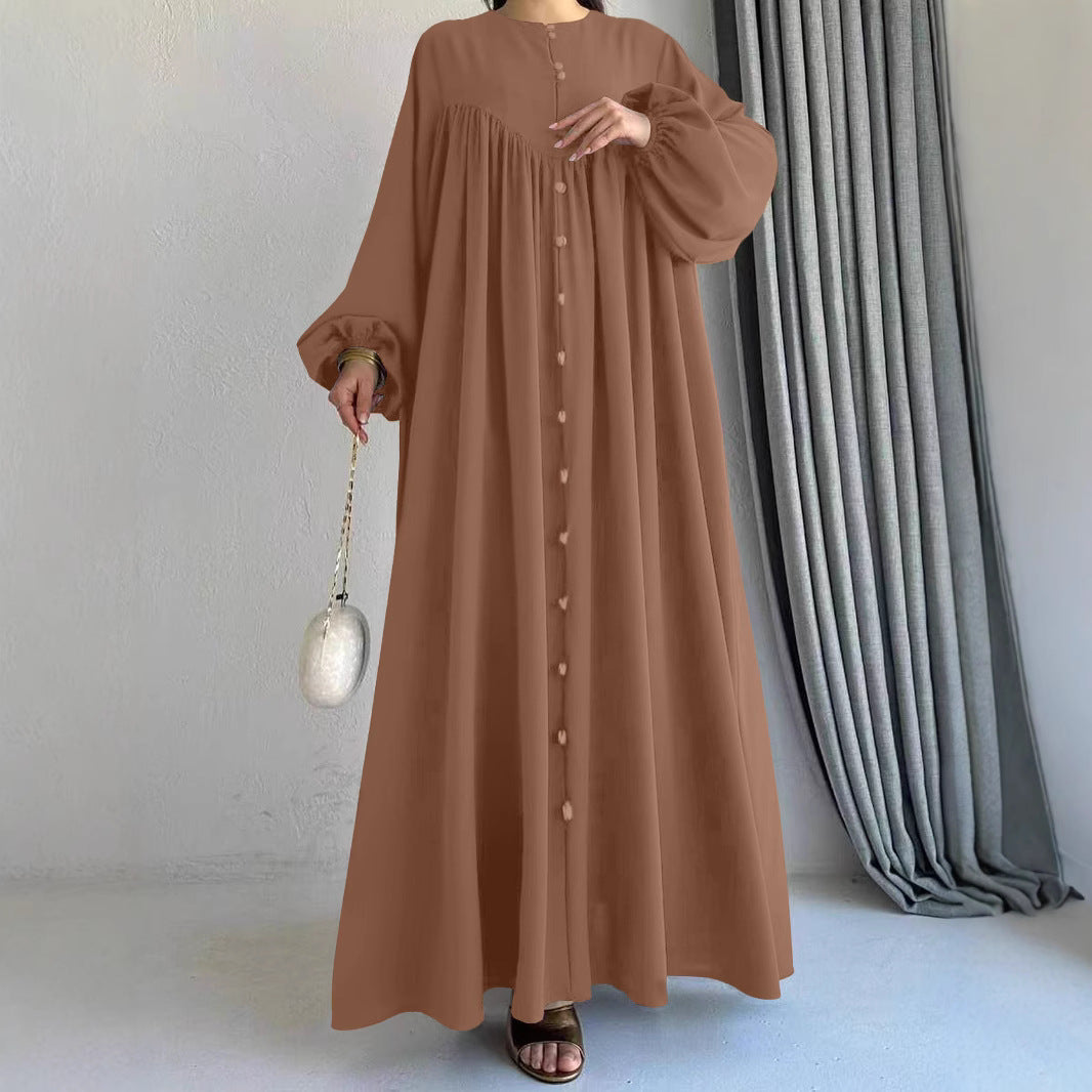 Women's Maxi Silhouette Dresses with Button Details and Feminine Cut Ivyshape