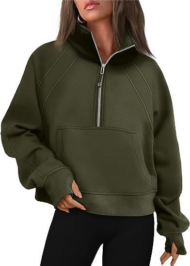 Women Sporty Sweater with High Collar and Zipper Ivyshape