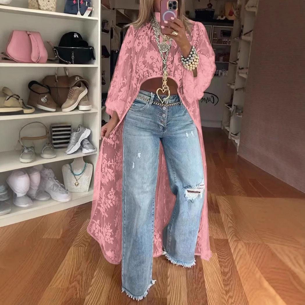 Ladies Long Flower Dress with Transparent Fabric and Elegant Design Ivyshape