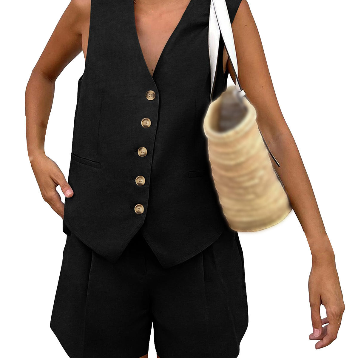 Women elegant sleeveless blazer set with shorts Ivyshape