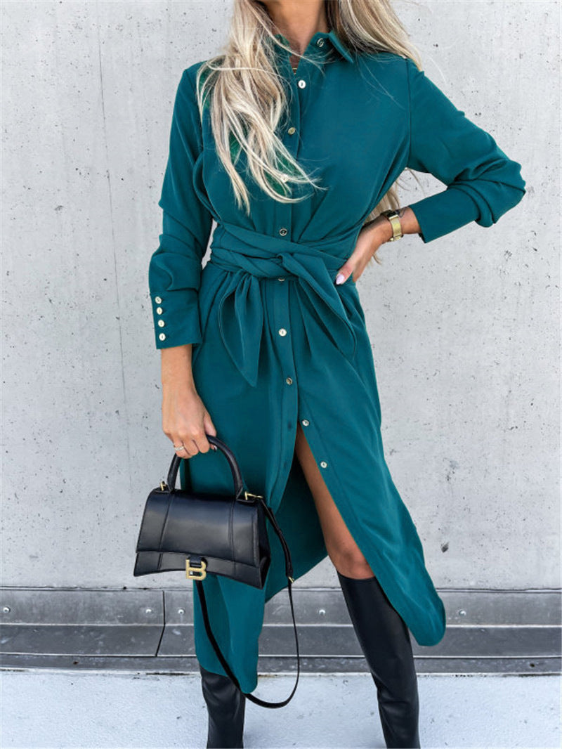 IvyShape | Solid Color Long Sleeve Swing Dress